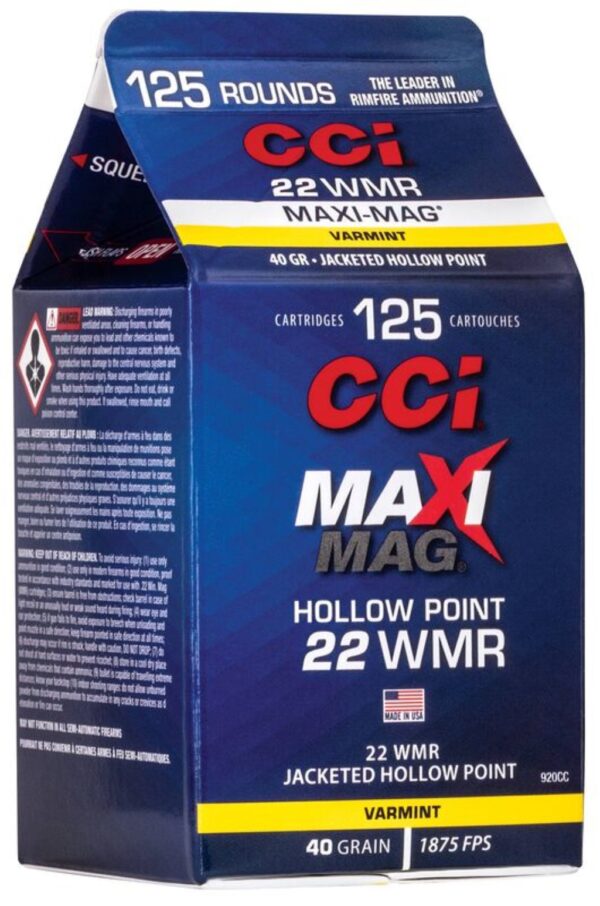 Cci 22wmr Maxi Mag Varmint 40gr Hp 1875fps 125 Round Pour Pack