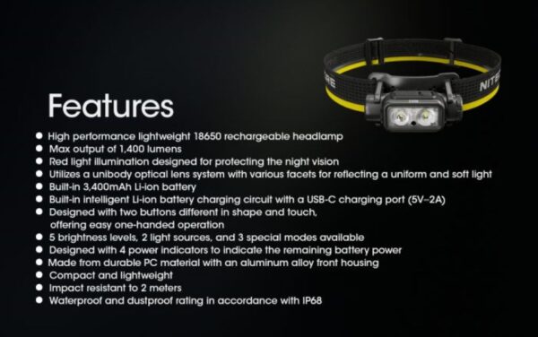 Nitecore Lightweight Headlamp High Output Usb-c Rechargeable 1400lumens