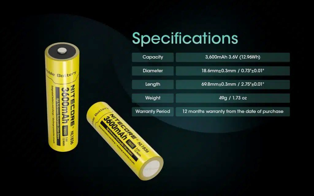 Nitecore 18650 Li-ion Battery 3.6v 3600mah Nitecore 18650 Li-ion Battery 3.6v 3600mah
