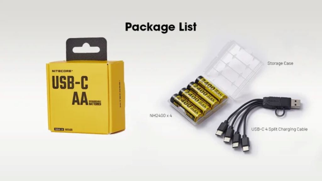 Nitecore Usb-c Aa Li-ion Rechargable Battery 4 Pack 1.5v 2400mah Nitecore Usb-c Aa Li-ion Rechargable Battery 4 Pack 1.5v 2400mah